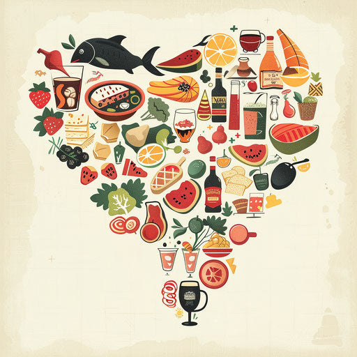 Culinary map with food and drink icons, fun and appetizing style