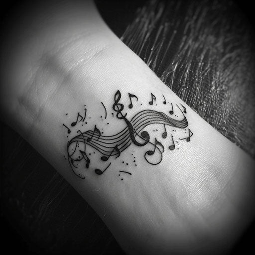 Flat tattoo sketch of a wrist band with musical notes