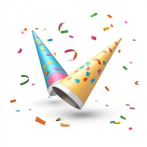 3D Party Horns in photo realistic style on flat white background, isolated clipart