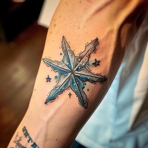 Icy nautical star tattoo on white background