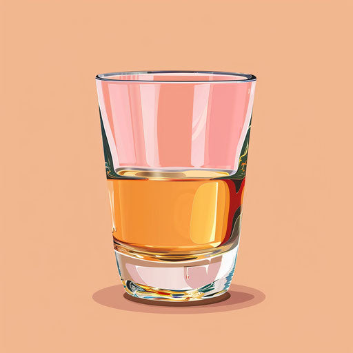 Whimsical shot glass on colorful, realistic, detailed background