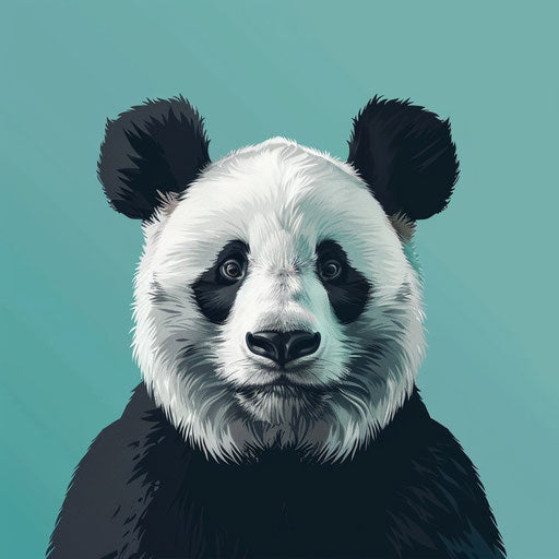 Realistic panda clipart on flat turquoise background