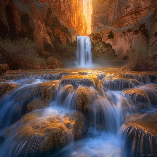 Havasu Falls with dramatic lighting and intense flow