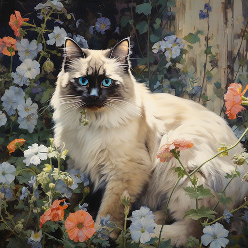 Birman in flower bed