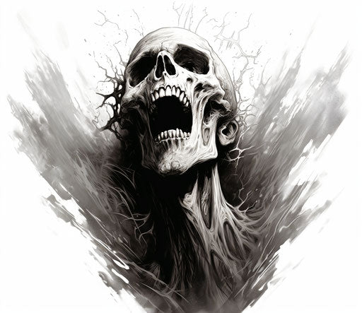 Skull and ghost tattoo in screamer style