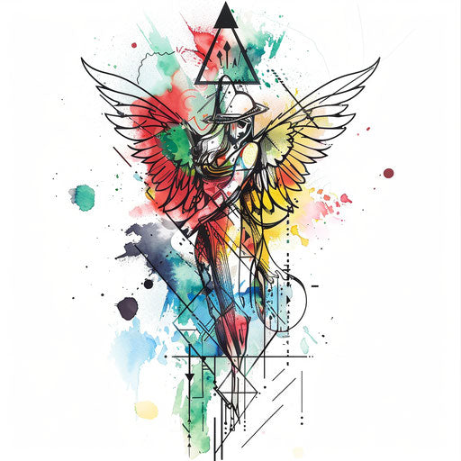 Modern abstract guardian angel tattoo design