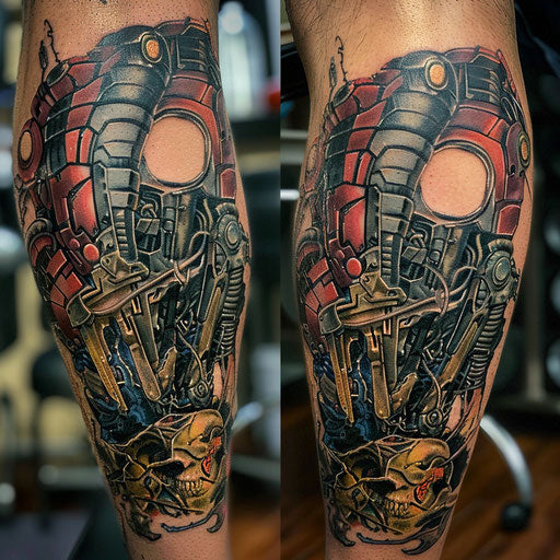 Biomechanical tattoo with superhero themes