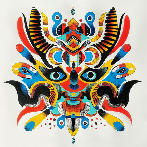 Stylized tattoo sketch of a Batok pattern with pop art influences and vibrant patterns