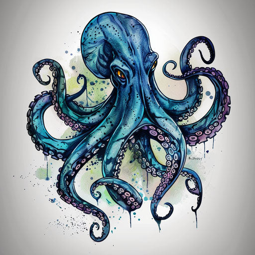 Realistic octopus sailor tattoo design in deep blues and greens
