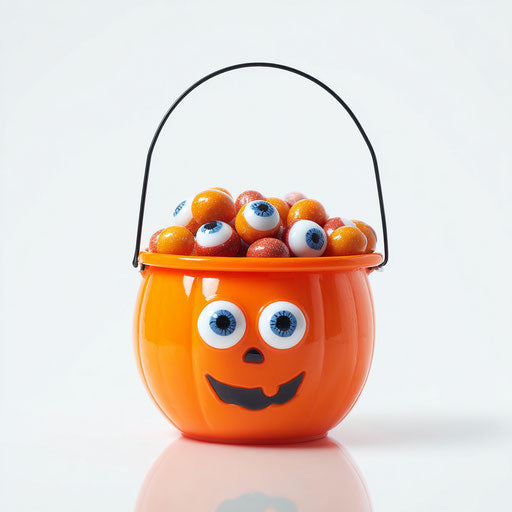 Pumpkin Bucket Filled with Eyeball Candies