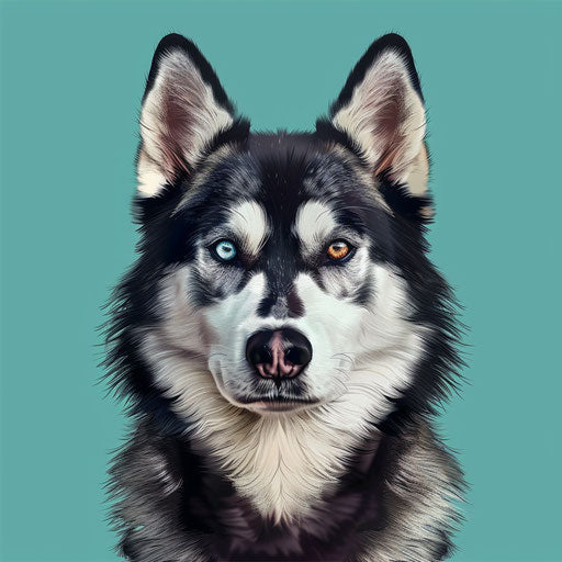 Realistic husky illustration with flat teal background