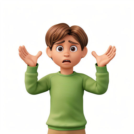 Confused person with hands up in green shirt