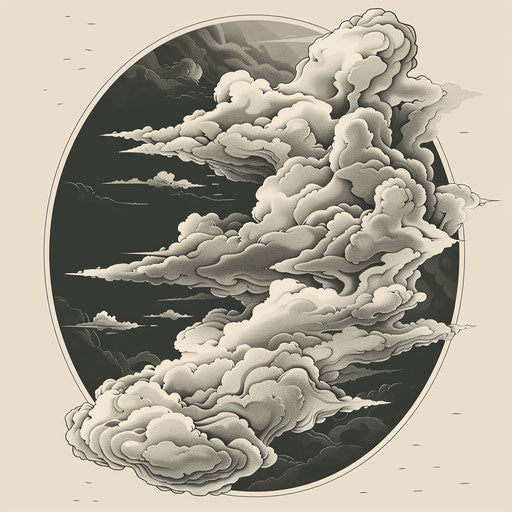 Ethereal storm in flat tattoo style sketch