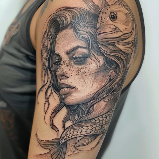 Realistic portrait style mermaid tattoo