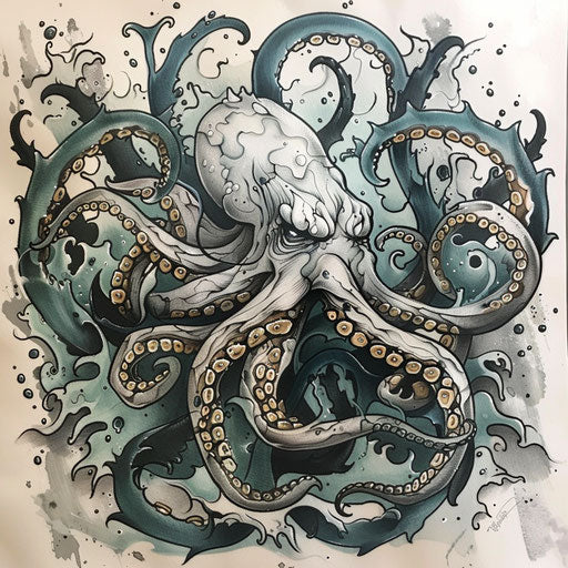 Nautical tattoo sketch of a venomous sea creature