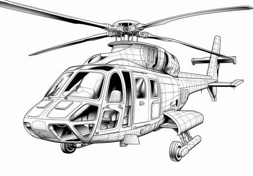 Helicopter coloring pages, luminous shadowing style