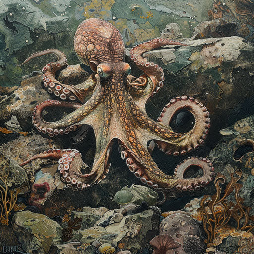 Camouflaged octopus on rocky seabed