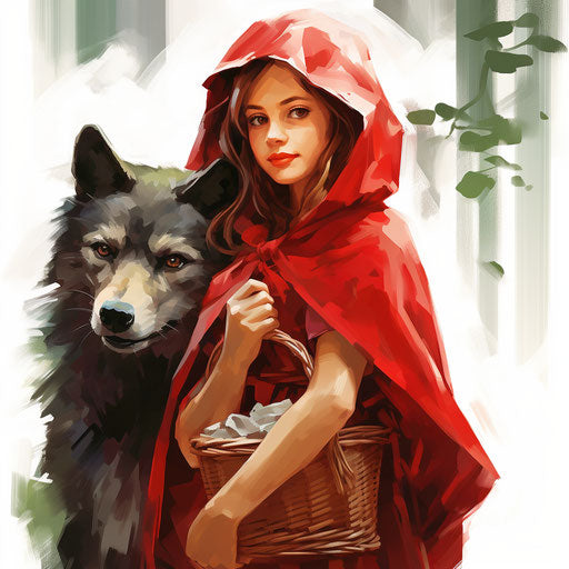 Little red riding hood clipart in Oil painting style, on white background