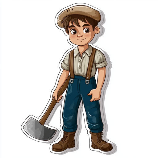 Attractive man in old-fashioned outfit with an axe