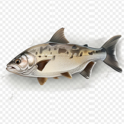 Flat metallic silver background supports realistic fish clipart in PNG