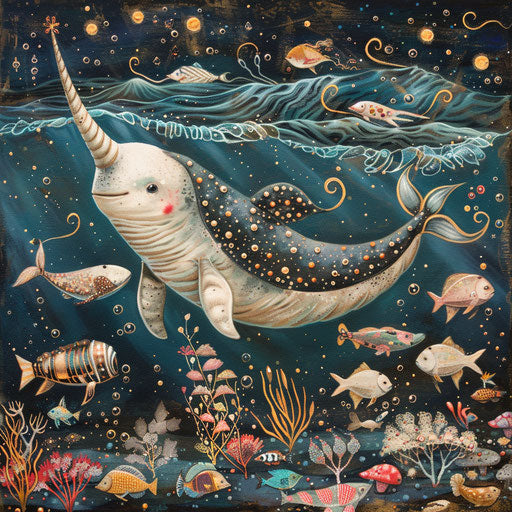Narwhal leads parade sea creatures celebration ocean wonders