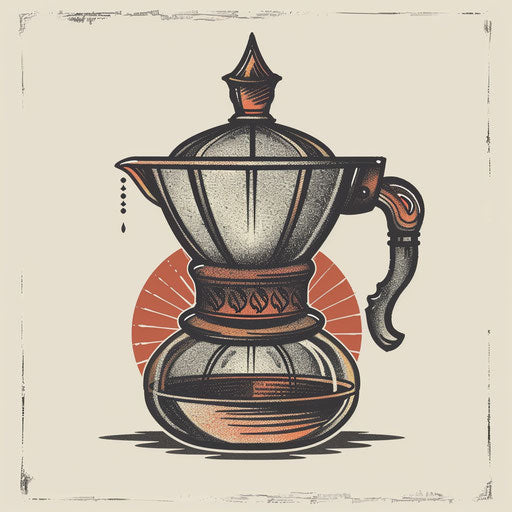 Bold and graphic tattoo sketch of a Turkish coffee pot