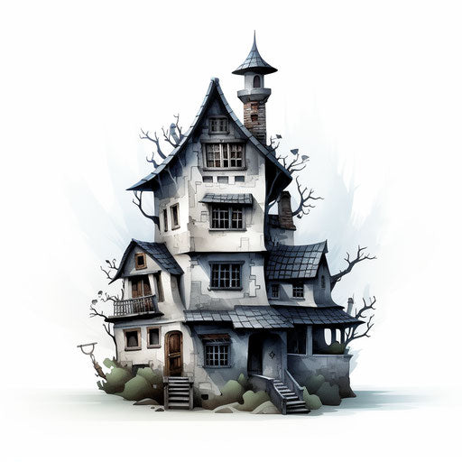 Clipart images of house in the style of Chiaroscuro Art, on white background