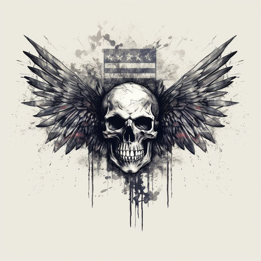 Skull with wings on an American flag