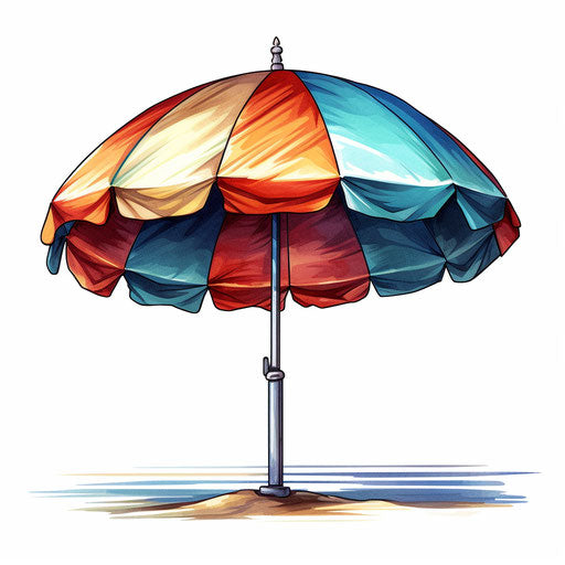 Beach umbrella illustration in the style of Chiaroscuro Art