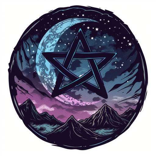 A serene tattoo sketch with an anarchy symbol in a dark starry night sky