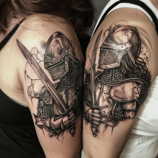 Brother and sister tattoos of a knight in armor