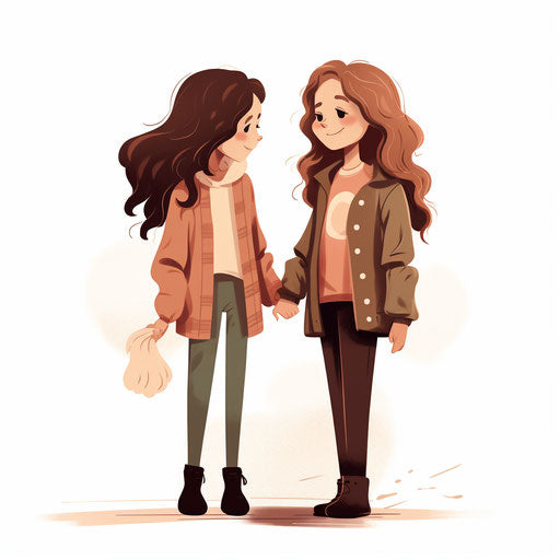 Minimalist style illustration of friends, on a white background