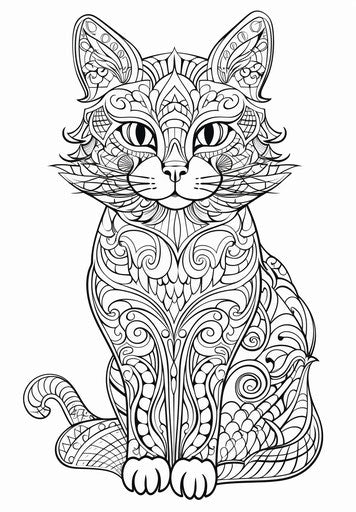 Intricate cat design coloring page
