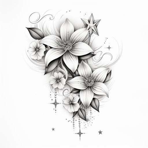 Starred Flowers and Beads in Black and White