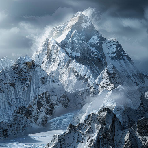 Mount Everest in winter with a snowy landscape