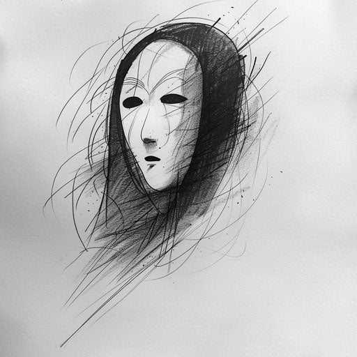 Flat tattoo sketch of No-Face with minimalist design and subtle grayscale shades