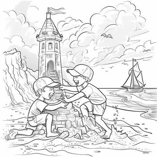Beach Fun: Friends Building a Sandcastle