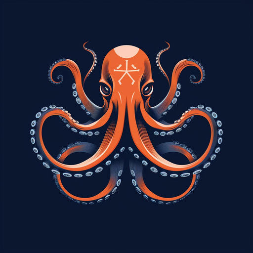 Mechanical octopus in blue and orange, majestic ports, uhd design