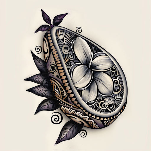 Exotic flat tattoo sketch of a jagua fruit with traditional Polynesian tattoo patterns