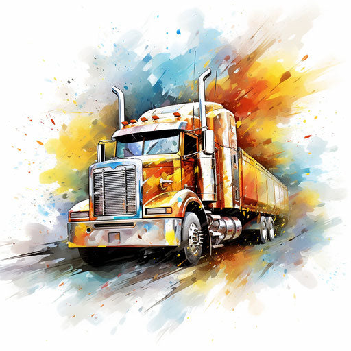 Semi truck in Impressionistic Art style on white background