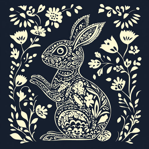 Easter rabbit black and white inspired by Mexican folklore