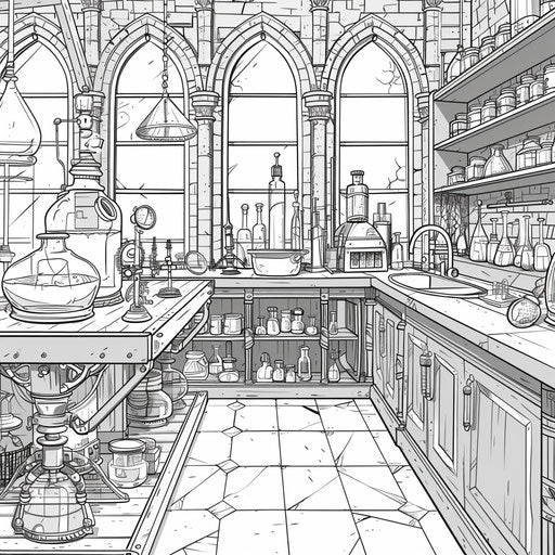 Dark gothic laboratory with mysterious experiments