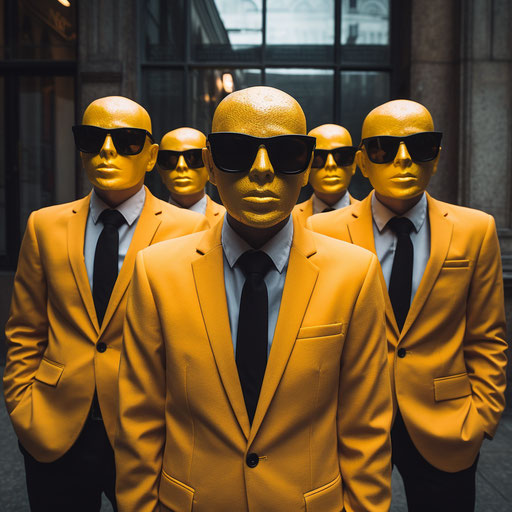 Yellow faces in sunglasses, bold gestures style