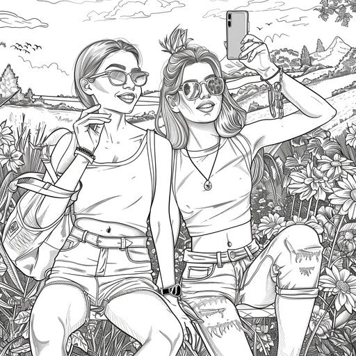 Two friends taking a selfie with a scenic background