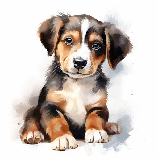 Puppy illustration in the style of Oil painting, on a white background