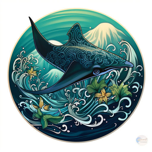 Stingray in Water, Hawaiian Style Sticker