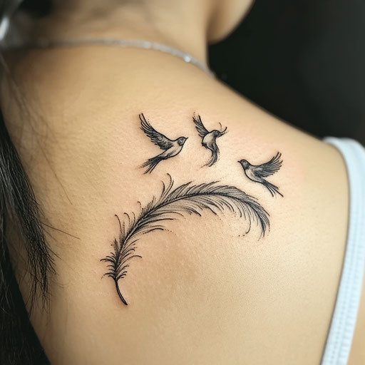 Shoulder tattoo feather birds flat tattoo sketch