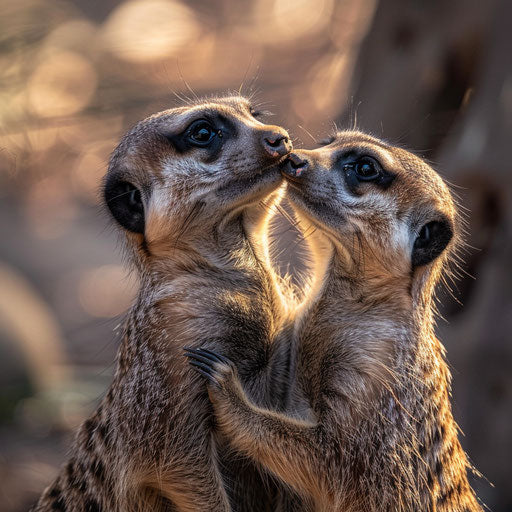 Two meerkats sharing a tender moment