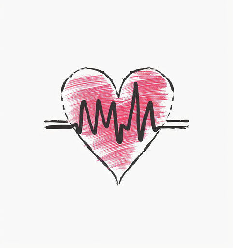 Flat line heart beat graphic design, simple minimal lines in pink