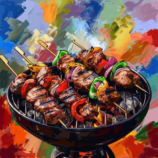 Realistic BBQ clip art with random color background